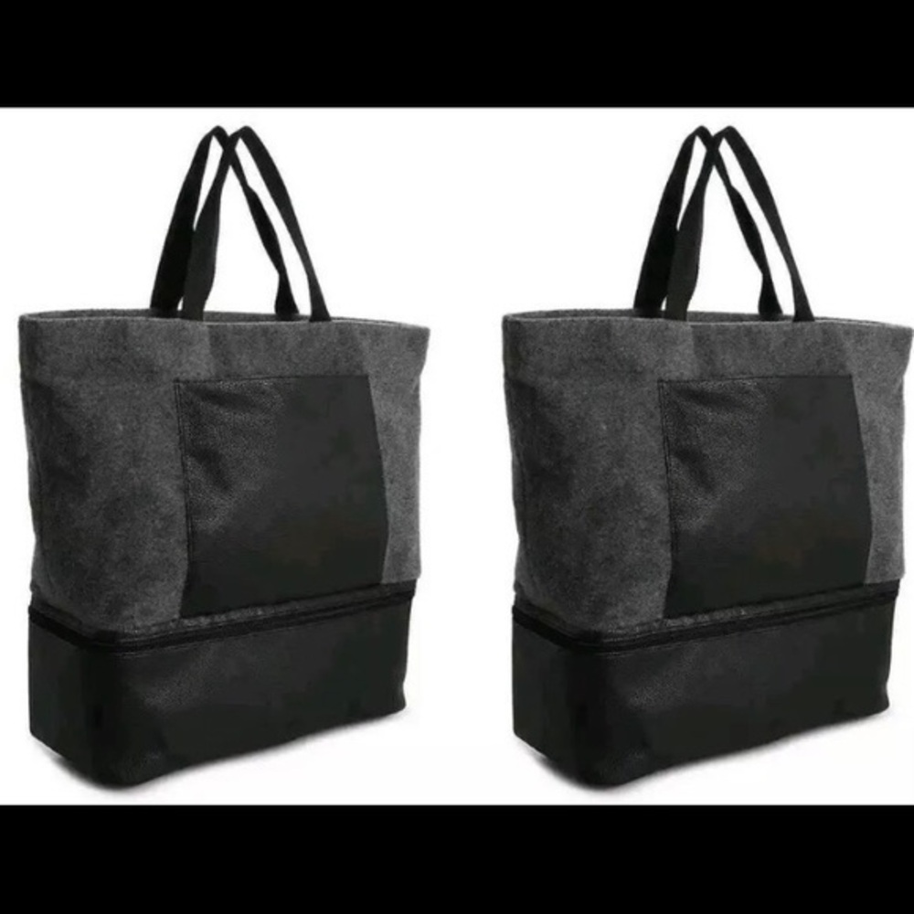 Bundle of 2- DSW Gray Felt Faux Leather Large Weekender Tote